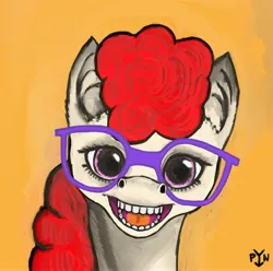 Size: 4270x4236 | Tagged: safe, artist:ptichnick, derpibooru import, twist, earth pony, pony, call of the cutie, bust, female, glasses, image, jpeg, mare, portrait, solo, teeth
