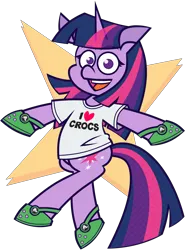 Size: 4559x6156 | Tagged: safe, artist:threetwotwo32232, derpibooru import, twilight sparkle, pony, unicorn, crocs, female, image, looking at you, mare, png, simple background, transparent background, unicorn twilight