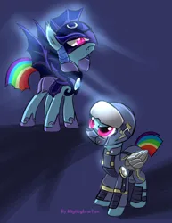 Size: 2550x3300 | Tagged: safe, artist:nightglowfan, derpibooru import, rainbow dash, bat pony, pegasus, pony, to where and back again, armor, image, png, prosthetics, royal guard