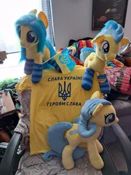 Size: 640x853 | Tagged: artist needed, safe, derpibooru import, oc, ponified, unofficial characters only, earth pony, pegasus, pony, cyrillic, earth pony oc, flag, image, irl, jpeg, nation ponies, pegasus oc, photo, plushie, ukraine, ukrainian, wings