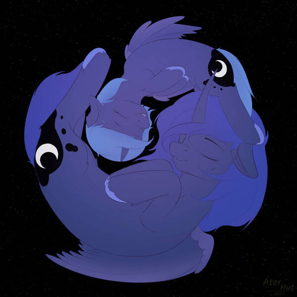 Size: 894x894 | Tagged: safe, artist:aterhut, derpibooru import, princess luna, alicorn, pony, duo, duo female, female, filly, filly luna, foal, g4, horn, image, jpeg, mare, woona, younger