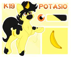 Size: 2500x2000 | Tagged: safe, artist:euspuche, derpibooru import, oc, oc:potasio, unofficial characters only, robot, unicorn, banana, food, image, looking up, male, png, reference sheet, smiling, solo, waving