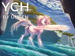 Size: 4000x3000 | Tagged: safe, artist:unten, derpibooru import, pony, beach, commission, high res, image, jpeg, ocean, pegasus wings, solo, water, wings, your character here