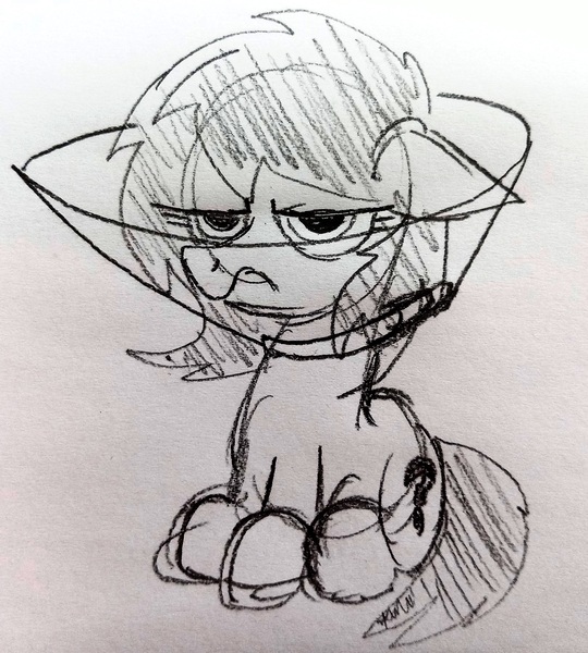 Size: 2435x2706 | Tagged: safe, artist:dhm, derpibooru import, oc, oc:anonfilly, pony, annoyed, elizabethan collar, female, filly, floppy ears, image, jpeg, monochrome, sketch, solo, traditional art