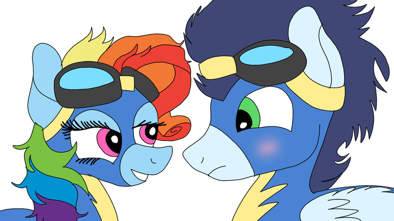 Size: 1280x720 | Tagged: safe, artist:dasher666, artist:neonspirit17, derpibooru import, edit, rainbow dash, soarin', pegasus, pony, blushing, clothes, female, image, male, png, rainbow fash, shipping, soarindash, straight, uniform, wonderbolts, wonderbolts uniform