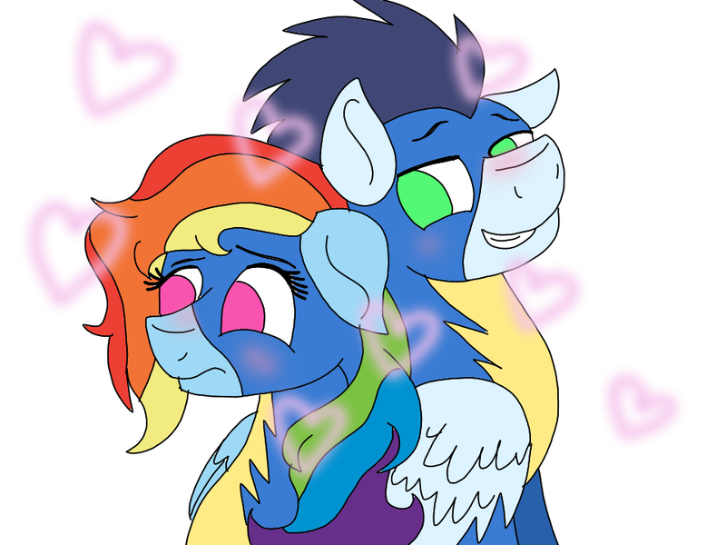 Size: 960x720 | Tagged: safe, artist:dasher666, artist:neonspirit17, derpibooru import, edit, rainbow dash, soarin', pegasus, pony, blushing, clothes, female, image, male, png, shipping, soarindash, straight, uniform, wonderbolts, wonderbolts uniform