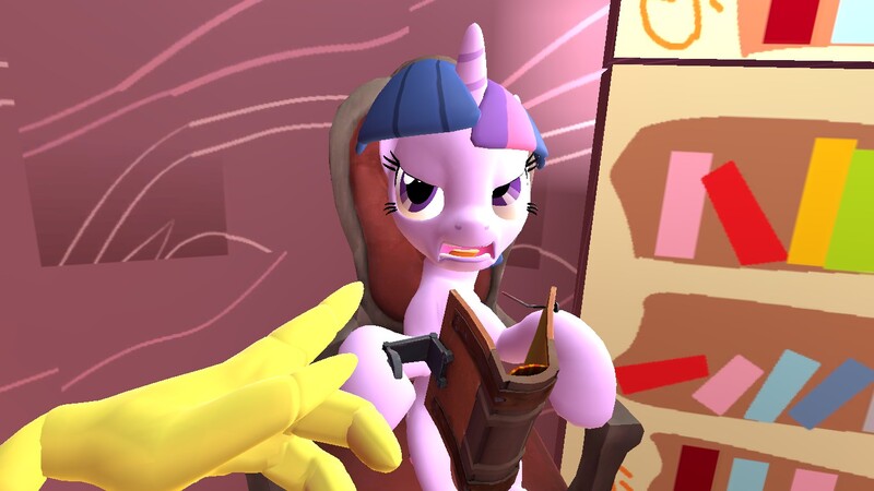 Size: 1366x768 | Tagged: suggestive, artist:somnofeetia8, derpibooru import, part of a set, discord, twilight sparkle, semi-anthro, series:don't mess with twilight, 3d, book, description is relevant, dialogue, dialogue in the description, feet, fetish, foot fetish, image, implied discord, jpeg, offscreen character, part of a series, reading, twilight sparkle is not amused, unamused