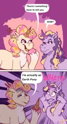 Size: 2079x3842 | Tagged: safe, artist:dragao_tecnologia, derpibooru import, earth pony, pony, unicorn, g5, my little pony: tell your tale, comic, curved horn, dreamy (g5), eyes closed, fake horn, female, gritted teeth, horn, image, mare, one eye closed, png, simple background, surprised, teeth, this explains everything, unshorn fetlocks, vanilla swirl