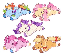 Size: 2048x1820 | Tagged: safe, artist:cocopudu, derpibooru import, applejack, fluttershy, pinkie pie, rainbow dash, rarity, earth pony, pegasus, pony, unicorn, beanie babies, coat markings, female, g4, hooves, image, lying down, mare, multicolored hooves, plushification, png, prone, remane five, simple background, socks (coat marking), sploot, white background