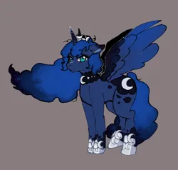 Size: 1144x1088 | Tagged: safe, artist:dragonmickie, derpibooru import, princess luna, alicorn, pony, choker, g4, image, jewelry, jpeg, regalia, simple background, solo, spread wings, standing, wings