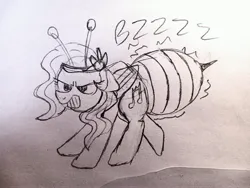 Size: 4160x3120 | Tagged: safe, artist:dhm, derpibooru import, pipp, pipp petals, bee pony, original species, pony, g5, angry, animal costume, bee costume, bumblebipp, buzzing, bzzzzz, clothes, costume, cute, drawthread, image, jpeg, madorable, monochrome, pipp is short, pipp is smol, sketch, solo, traditional art