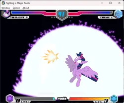 Size: 642x532 | Tagged: safe, artist:fimroots, derpibooru import, trixie, twilight sparkle, twilight sparkle (alicorn), alicorn, unicorn, fighting is magic, g4, game screencap, image, magic, png