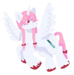 Size: 1276x1302 | Tagged: safe, artist:clandestine, derpibooru import, ponified, alicorn, pony, bow, future diary, hair bow, horn, image, mirai nikki, png, solo, spread wings, wings, yuno gasai