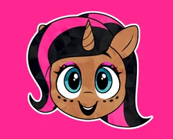 Size: 2048x1638 | Tagged: safe, artist:zendora, oc, oc:hana hibiscus, unofficial characters only, crystal pony, pony, unicorn, bust, crystal pony oc, cute, emoji, female, freckles, horn, image, lipstick, looking at you, mare, png, simple background, smiling at you, unicorn oc