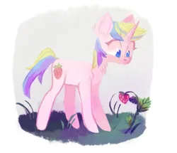 Size: 965x829 | Tagged: safe, artist:catfish-pancake, derpibooru import, holly dash, pony, unicorn, cute, female, food, g4, hollybetes, image, looking down, mare, png, strawberry