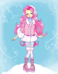 Size: 995x1280 | Tagged: safe, artist:pinkittymeow, derpibooru import, fluttershy, human, equestria girls, clothes, female, g4, image, jpeg, solo, winter outfit