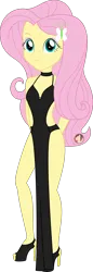 Size: 830x2402 | Tagged: suggestive, artist:rexpony, derpibooru import, fluttershy, human, equestria girls, absolute cleavage, black collar, black dress, black high heels, breasts, busty fluttershy, cleavage, clothes, collar, cute, cutie mark, cutie mark accessory, cutie mark hair accessory, dress, female, g4, hair accessory, hairpin, high heels, image, long dress, png, revealing clothing, revealing dress, shoes, simple background, smiling, solo, solo female, solo focus, transparent background, vector