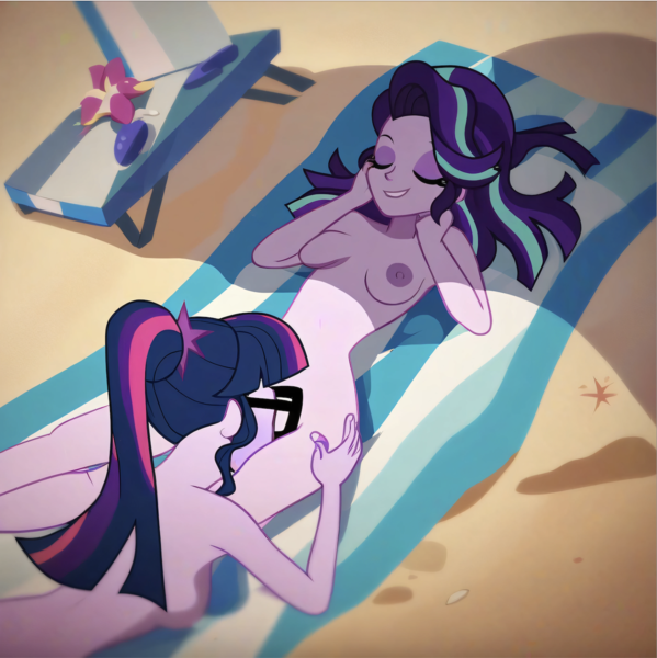 Size: 1408x1410 | Tagged: questionable, ai content, machine learning generated, stable diffusion, sci-twi, starlight glimmer, twilight sparkle, human, equestria girls, beach, beach babe, beach babes, beach towel, busty sci-twi, busty starlight glimmer, busty twilight sparkle, complete nudity, cunnilingus, exhibitionism, eyes closed, hand on cheek, hand on hip, image, in love, lesbian couple, lying down, moaning, moaning in pleasure, nude beach, nudist sci-twi, nudist starlight glimmer, nudist twilight sparkle, nudity, outdoor sex, png, seductive pose, sexy, show accurate porn, smiling, sunbathing