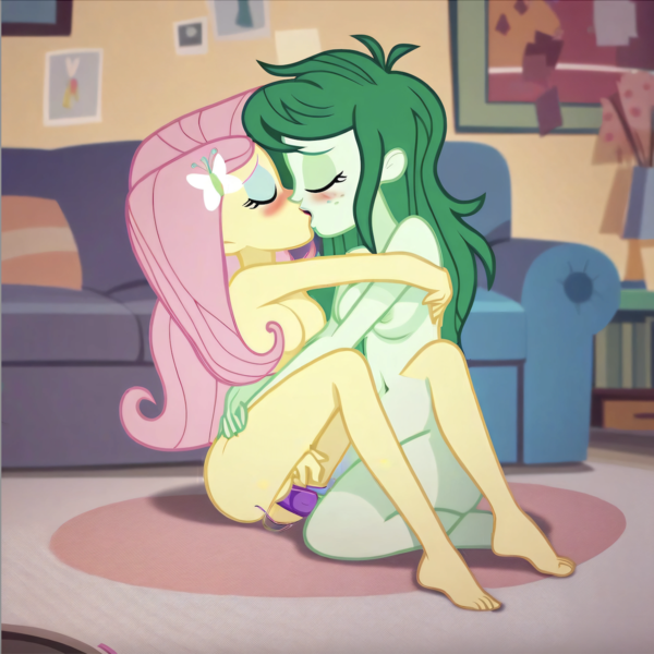 Size: 1408x1408 | Tagged: explicit, ai content, artist:nickeltempest, machine learning generated, stable diffusion, fluttershy, wallflower blush, human, equestria girls, blushing, busty fluttershy, busty wallflower blush, caress, couch, dildo, embracing, eyes closed, female, flutterblush, french kiss, hand on back, hand on leg, horny, image, in love, lesbian, lesbian couple, living room, masturbation, moaning, moaning in pleasure, nudist fluttershy, nudist wallflower blush, nudity, png, rug, seductive pose, sexy, shipping, show accurate porn