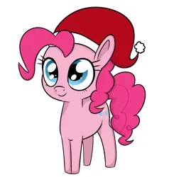 Size: 1613x1697 | Tagged: safe, artist:axlearts, ponerpics import, pinkie pie, earth pony, pony, christmas, female, hat, holiday, image, mare, png, santa hat, simple background, smiling, solo, white background