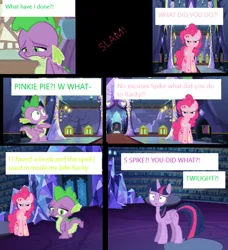 Size: 640x702 | Tagged: safe, artist:animegodess2002, derpibooru import, pinkie pie, spike, twilight sparkle, twilight sparkle (alicorn), alicorn, dragon, earth pony, pony, comic:the scaled virus, comic, female, image, male, png