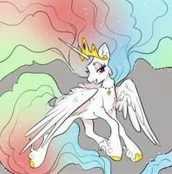 Size: 3972x3997 | Tagged: safe, artist:opalacorn, derpibooru import, princess celestia, alicorn, pony, commission, female, high res, hoof fluff, image, impossibly long mane, impossibly long tail, jpeg, lidded eyes, long feather, long mane, looking at you, mare, partially open wings, smiling, smiling at you, solo, tail, wings