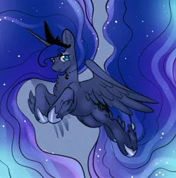 Size: 3972x3997 | Tagged: safe, artist:opalacorn, derpibooru import, princess luna, alicorn, pony, commission, female, high res, image, impossibly long mane, impossibly long tail, jpeg, lidded eyes, long mane, looking at you, mare, smiling, smiling at you, solo, tail, winged hooves