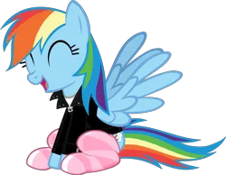 Size: 3858x3000 | Tagged: safe, artist:iamaveryrealperson, derpibooru import, edit, vector edit, rainbow dash, pegasus, pony, 2021, clothes, eyes closed, female, g4, happy, image, jacket, laughing, leather, leather jacket, mare, ms paint, pink socks, png, programming socks, simple background, sitting, smiling, socks, solo, spread wings, striped socks, thigh highs, transparent background, vector, white socks, wings