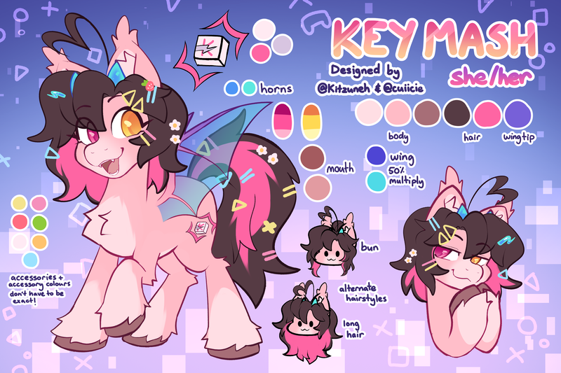 Size: 3000x2000 | Tagged: safe, artist:cuiicie, derpibooru import, oc, oc:key mash, unofficial characters only, bat pony, ahoge, female, horns, image, png, reference sheet, solo, unshorn fetlocks