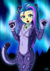 Size: 699x1000 | Tagged: safe, artist:uotapo, derpibooru import, posey (g5), equestria girls, g5, my little pony: tell your tale, spoiler:g5, spoiler:my little pony: tell your tale, spoiler:tyts01e70, adoraposey, allura, alternate hairstyle, claws, clothes, cosplay, costume, cute, ear piercing, earring, equestria girls-ified, eyeshadow, face paint, fursuit, g4, g5 to equestria girls, g5 to g4, generation leap, gloves, image, jewelry, jpeg, makeup, necklace, paw gloves, paw pads, piercing, rawr, scene interpretation, snaggletooth, snow business like show business, solo, whiskers