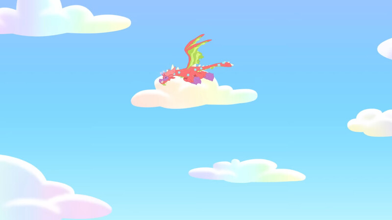 Size: 3072x1727 | Tagged: safe, derpibooru import, screencap, dragon, g5, my little pony: tell your tale, spoiler:g5, spoiler:my little pony: tell your tale, spoiler:tyts02e03, cake, cake dragon, flying, food, image, jpeg, solo, spread wings, wings