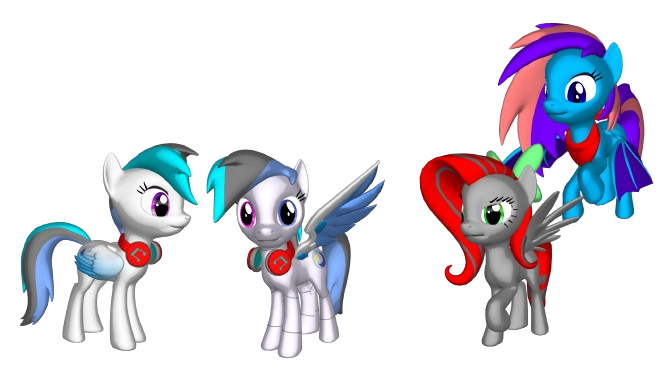 Size: 666x375 | Tagged: safe, artist:snowy starshine, derpibooru import, oc, oc:frost night, oc:red, oc:red virus, oc:snowy starmech, oc:snowy starshine, bat pony, pegasus, pony, bow, clothes, flying, headphones, image, mech, png, scarf, spread wings, wings