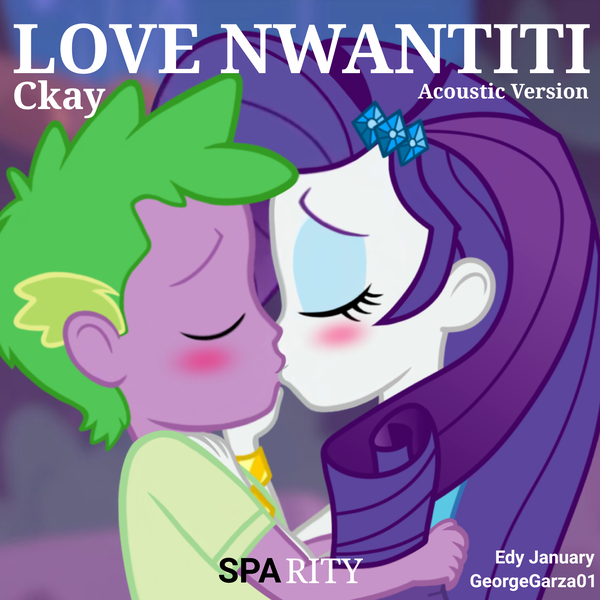 Size: 1920x1920 | Tagged: safe, artist:edy_january, artist:georgegarza01, derpibooru import, rarity, spike, human, series:romantic stories, series:sparity, equestria girls, equestria girls series, rollercoaster of friendship, album, album cover, blushing, boyfriend and girlfriend, ckay, eyes closed, eyeshadow, female, g4, geode of shielding, hug, human spike, humanized, image, jewelry, kiss on the lips, kissing, love nwantiti, love nwantiti (song), magical geodes, makeup, male, music, png, rarity peplum dress, shipping, simple background, song, sparity, straight