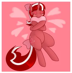 Size: 1280x1304 | Tagged: safe, artist:redintravenous, derpibooru import, oc, oc:red ribbon, pony, unicorn, ask red ribbon, bow, female, hair bow, image, mare, pillow, png, solo, tail, tail bow