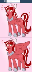 Size: 1280x2866 | Tagged: safe, artist:redintravenous, derpibooru import, oc, oc:red ribbon, alicorn, pony, unicorn, alicornified, ask red ribbon, bow, female, hair bow, image, mare, png, race swap, solo, tail, tail bow