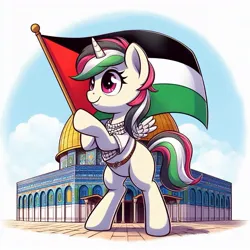 Size: 1024x1024 | Tagged: safe, ai content, derpibooru import, machine learning generated, oc, alicorn, alicorn oc, female, flag, horn, image, jpeg, palestine, solo, solo female, wings