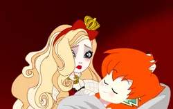 Size: 2121x1338 | Tagged: safe, derpibooru import, spike, human, apple white, bed, caress, ever after high, g4, hand on hair, human spike, humanized, image, orange hair, png, sad, ship:spikewhite, shipping, sleeping
