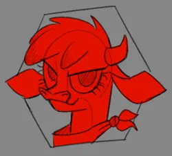 Size: 590x534 | Tagged: safe, artist:nonameorous, derpibooru import, cow, them's fightin' herds, arizona (tfh), bandana, community related, gray background, hexagon, horns, image, looking at you, png, simple background, smiling, solo