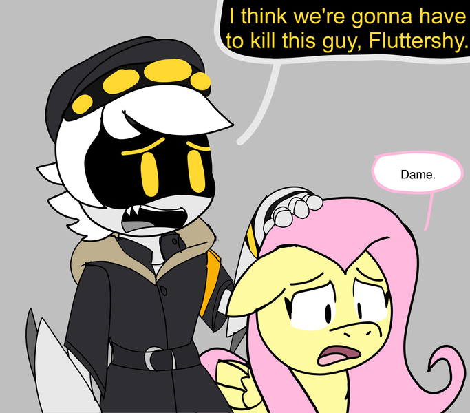 Size: 5692x5000 | Tagged: safe, artist:sketchyboi25, derpibooru import, pegasus, pony, robot, crossover, disassembly drone, gray background, hand on shoulder, i think we're gonna have to kill this guy, image, jpeg, meme, misspelling, murder drones, n, sad, serial designation n, simple background