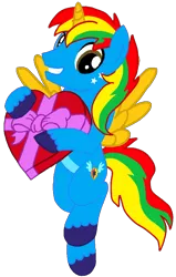 Size: 582x913 | Tagged: safe, artist:shieldwingarmorofgod, derpibooru import, oc, oc:shield wing, unofficial characters only, alicorn, pony, box of chocolates, g4, image, male, png, simple background, smiling, solo, transparent background