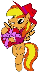 Size: 469x858 | Tagged: safe, artist:noi kincade, derpibooru import, oc, oc:firey ratchet, unofficial characters only, pegasus, pony, box of chocolates, fedora, g4, hat, holiday, image, male, png, simple background, solo, transparent background, valentine's day