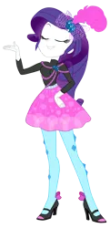 Size: 4425x9129 | Tagged: safe, artist:lobo299, derpibooru import, rarity, human, equestria girls, absurd resolution, breasts, clothes, diamond, eyes closed, feather, female, g4, hairclip, hand on hip, high heels, image, jewelry, long sleeves, png, ribbon bow tie, shoes, skirt, smiling, socks, solo, stockings, sweater, thigh highs, turtleneck