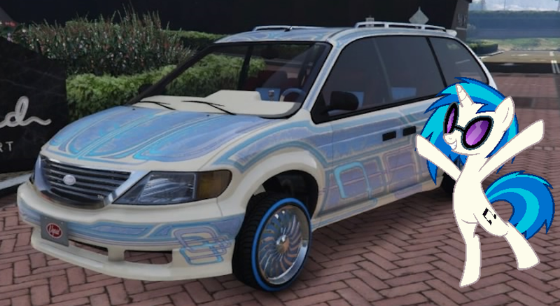 Size: 1005x549 | Tagged: safe, artist:didgereethebrony, derpibooru import, part of a set, screencap, vinyl scratch, pony, unicorn, 1000 hours in ms paint, car, grand theft auto, gta online, image, png, solo, van