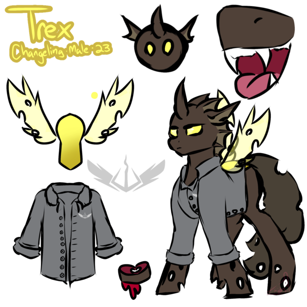 Size: 1280x1280 | Tagged: safe, artist:fluffyghost, derpibooru import, oc, oc:trex vyrax, changeling, image, male, png, reference sheet, tongue out, yellow changeling