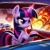 Size: 1024x1024 | Tagged: source needed, safe, ai content, derpibooru import, machine learning generated, prompter:doomguy397, twilight sparkle, twilight sparkle (alicorn), alicorn, pony, g4, angry, car, cool guys don't look at explosions, driving, explosion, female, generator:dall-e 3, image, jpeg, solo, wrong cutie mark