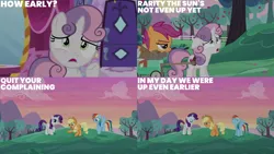 Size: 2000x1125 | Tagged: safe, derpibooru import, edit, edited screencap, editor:quoterific, screencap, applejack, rainbow dash, rarity, scootaloo, sweetie belle, pony, the cart before the ponies, image, png