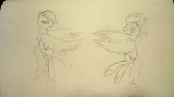 Size: 750x421 | Tagged: safe, artist:wraithii, derpibooru import, rainbow dash, soarin', pegasus, pony, female, image, jpeg, male, mare, shipping, sketch, soarindash, stallion, straight, traditional art