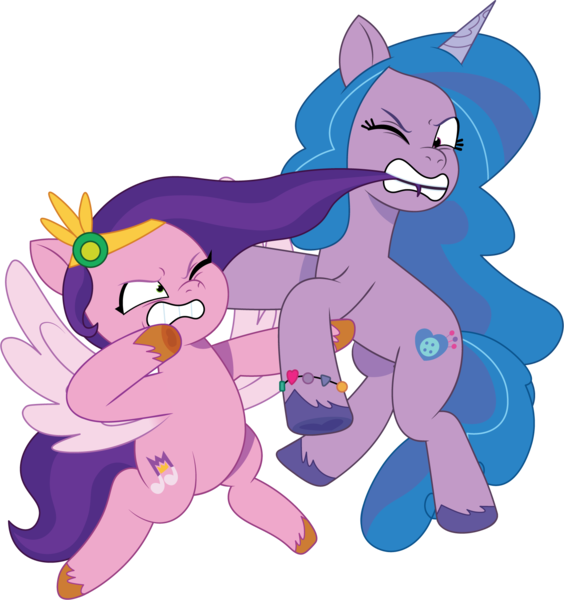 Size: 1601x1702 | Tagged: safe, artist:prixy05, derpibooru import, izzy moonbow, pipp petals, pegasus, pony, unicorn, g5, my little pony: tell your tale, duo, duo female, female, fight, image, mare, png, simple background, transparent background, vector