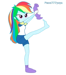 Size: 1714x1959 | Tagged: safe, artist:paco777yuyu, derpibooru import, edit, rainbow dash, equestria girls, barefoot, clothes, feet, female, females only, fetish, foot fetish, image, png, rainbow, simple background, socks, socks off, soles, solo, solo female, transparent background