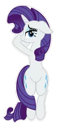 Size: 626x1346 | Tagged: safe, artist:of-felt-and-cardboard, derpibooru import, rarity, pony, unicorn, anatomically incorrect, body pillow, body pillow design, female, image, looking at you, looking back, looking back at you, mare, modular, png, seductive look, simple background, solo, sticker, transparent background